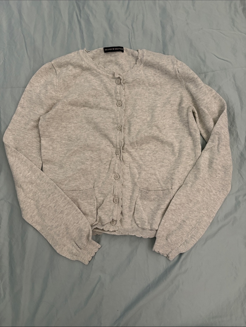 Brandy Melville Light Gray Button-Front Knit Cardigan